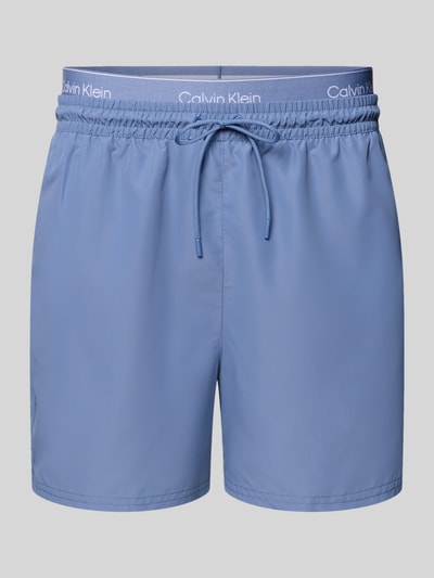 Produktfoto, Regular Fit Shorts mit integriertem Slip von Calvin Klein Underwear in Blau, Logo-Stitching, elastischer Bund mit Tunnelzug.
