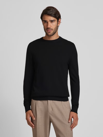 Christian Berg Men Strickpullover mit gerippten Abschlüssen Black 4