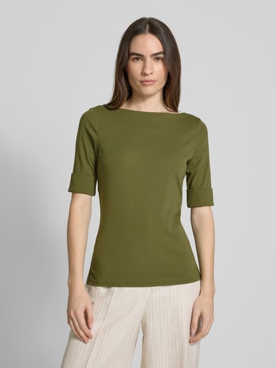 Lauren Ralph Lauren T-Shirt mit geripptem U-Boot-Ausschnitt Modell 'JUDY' Oliv 4