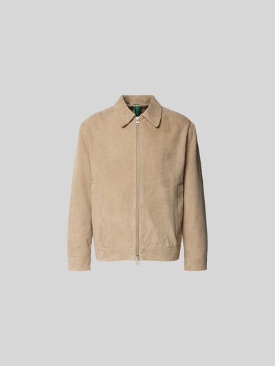Produktfoto, Regular Fit Jacke aus echtem Ziegenleder von ANNARR in Beige mit Umlegekragen, Eingrifftaschen, Zweiwege-Reißverschluss, glatte Struktur