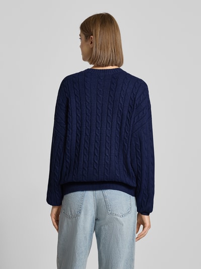 Review Gebreide pullover met kabelpatroon Marineblauw gemêleerd - 5