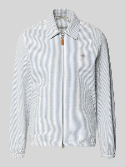 Produktfoto, Jacke mit Zweiwege-Reißverschluss und Label-Stitching von Gant, gestreifter Baumwoll-Elasthan-Mix, Regular Fit, Umlegekragen, Eingrifftaschen