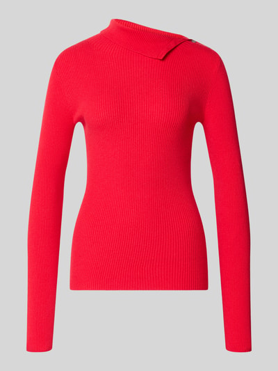 Produktfoto, Slim Fit Pullover aus Viskose-Mix in Strick-Optik von MYON, rot, Knopfleiste, Damen, schmal geschnitten, glatte Textur