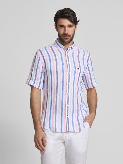 Fynch-Hatton Slim fit linnen overhemd met logostitching Roze - 4