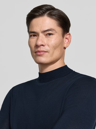 ROY ROBSON Slim Fit Strickpullover aus reiner Schurwolle mit Stehkragen Marine 3