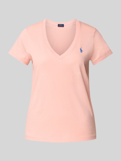 Polo Ralph Lauren T-Shirt mit geripptem V-Ausschnitt Koralle 2