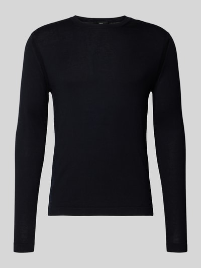 Produktfoto, schwarzer Strickpullover mit gerippten Abschlüssen Modell 'WALLIE' von CINQUE aus Baumwoll-Lyocell-Mix, Slim Fit, Rundhalsausschnitt