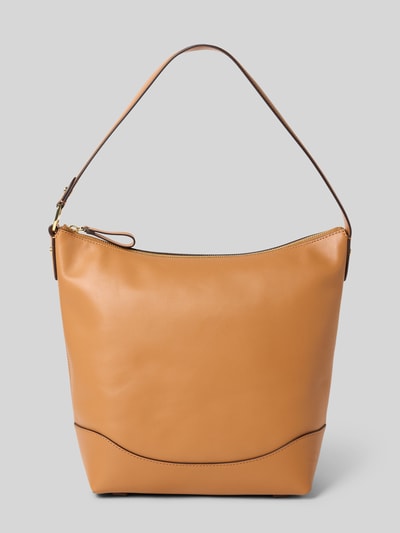 Produktfoto, Lederhandtasche mit Ziernaht von Lauren Ralph Lauren z naturalnej skóry bydlęcej, uchwyt, ozdobny szew, główna przegroda z zamkiem błyskawicznym, szerokość 32 cm, długość 30 cm, głębokość 13 cm, długość paska na ramię 58 cm, kolor jasnobrązowy, gładka faktura