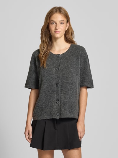 Pieces Regular fit gebreid jack met korte mouwen, model 'JIKO' Middengrijs gemêleerd - 4