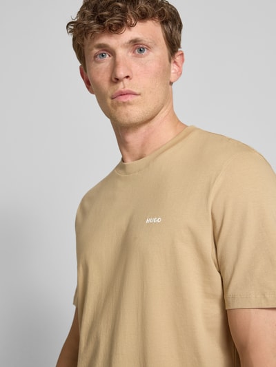 HUGO T-shirt met labelprint, model 'Dero' Beige - 3