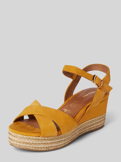 Tamaris Leren wedges in gevlochten look Oranje - 1