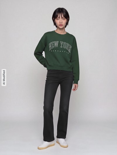 ONLY Bluza o luźnym kroju z mieszanki bawełny model 'SWEAT' Ciemnozielony melanż 1