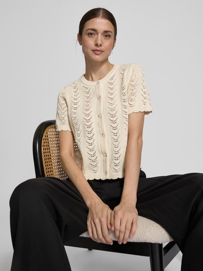 Jake*s Collection Gebreid jack met 1/2-mouwen en knoopsluiting Beige - 3