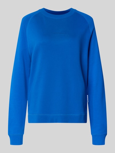Produktfoto, Regular Fit Sweatshirt aus reiner Baumwolle von Marc O'Polo Denim, niebieski, jednolity, długi rękaw, ściągacze, krój regular fit, okrągły dekolt, aplikacja z logo, bawełna, materiał sweat