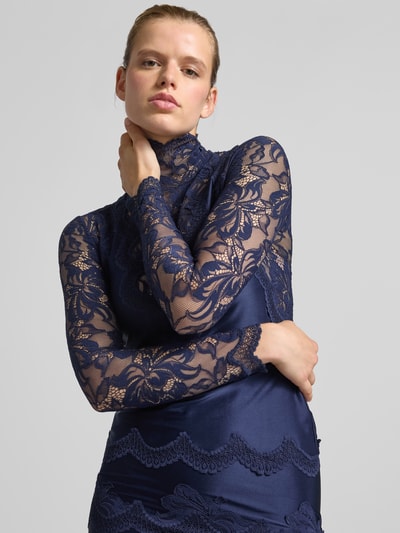Rabanne Slim Fit Bluse mit Spitzenbesatz Blau 3