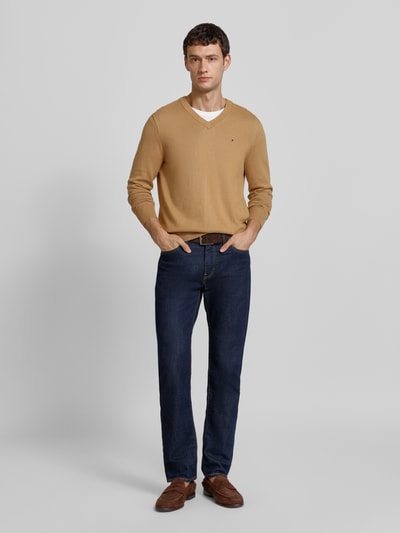 Tommy Hilfiger Regular fit pullover van een mix van katoen en kasjmier Camel - 1