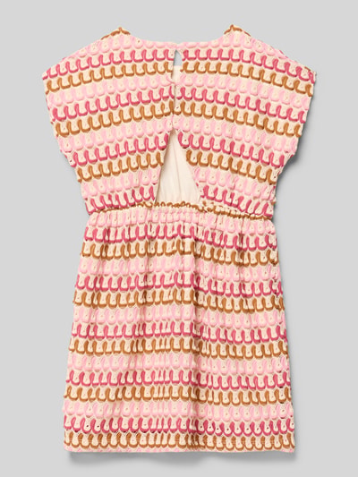 Produktfoto, Kleid im Allover-Look mit Rundhalsausschnitt von Mayoral, Strukturmuster in Rosa, Beige und Braun, A-Linie, Rückansicht