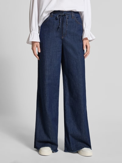 Oui Jeansy z szeroką nogawką i wiązanym paskiem model ‘THE PALAZZO’ Jeansowy niebieski 4