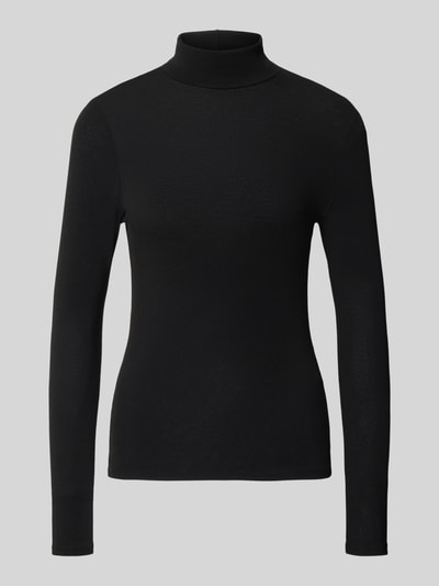 Produktfoto, zwart shirt met lange mouwen, recht model, effen structuur, regular fit, Regular Fit Langarmshirt met viscose model 'GLAMOUR' van ONLY, Dames
