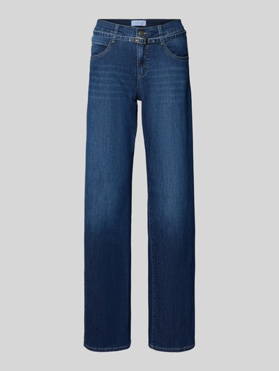 Productfoto, donkerblauwe Jeans met riem Model 'Liz City' van Angels, katoenmix met stretch, wijd been, steekzakken, bandwijdte 38 cm, binnenbeenlengte 87 cm