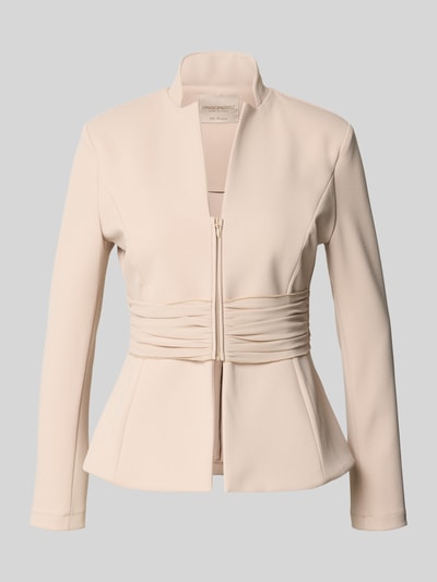 Produktfoto, Jacke mit kurzem Reißverschluss von Rinascimento in Beige, taillierter Schnitt, Drapierungen, Material-Mix mit Stretch-Anteil, kurzer Stehkragen, glatte Textur