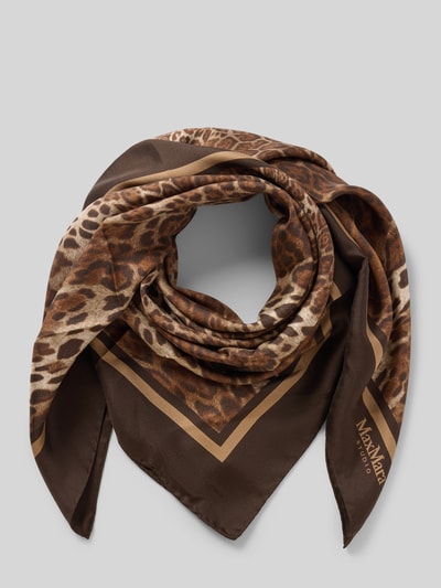 Productfoto, Seidenschal met animal-print model 'AQUILA' van Max Mara Studio, bruin met beige tinten, gladde zijde textuur