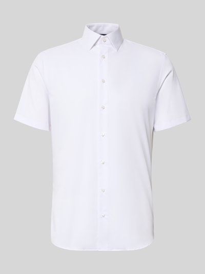 Produktfoto, Slim Fit Business-Hemd mit Kentkragen von Jake*s, weiß, Elastischer-Material-Mix, Knopfleiste, Kurzärmelig, glatte Textur