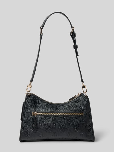 Produktfoto, schwarze Shoulder Bag in Leder-Optik Modell 'Cresidia' von Guess mit Strukturmuster, goldfarbenem Reißverschluss, Logo-Details