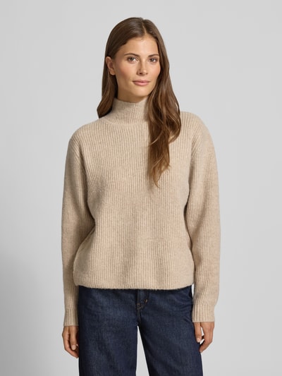 ICHI Gebreide pullover met opstaande kraag en extra brede schouders Beige - 4