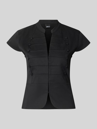 Produktfoto, Slim Fit T-Shirt aus Baumwoll-Mix von Gina Tricot in Schwarz, elastisch, Stehkragen, V-Ausschnitt, kurzärmelig, schlichte Struktur