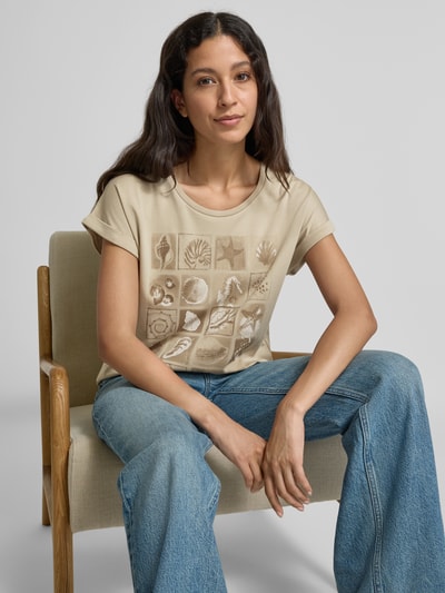 monari Regular fit T-shirt van puur katoen met motiefprint Beige - 3