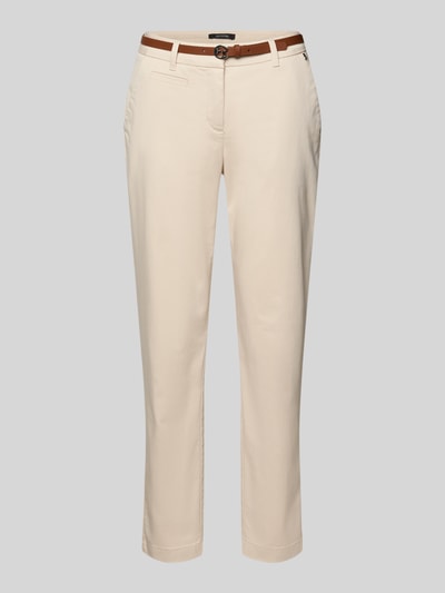 Produktfoto, Chino mit Gürtel van Comma, dames chino van katoenmix met stretch, recht model, effen design, haakjes- en ritssluiting, riem, zijsteekzakken, labeldetails, strookzakken achter, bandwijdte maat 36: 38 cm, binnenbeenlengte maat 36: 72 cm.