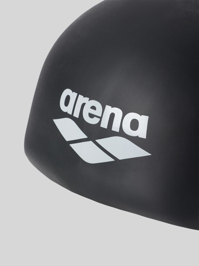 Productfoto, Slim Fit Badekappe met logoprint van Arena in zwart elastisch materiaal, lang haar design, gladde textuur