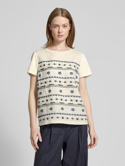 Weekend Max Mara T-shirt z obszyciem koronką model ‘BONDENO’ Złamany biały 4