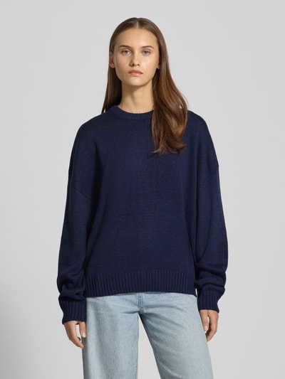 Review Oversized gebreide pullover met ribboorden Marineblauw - 4