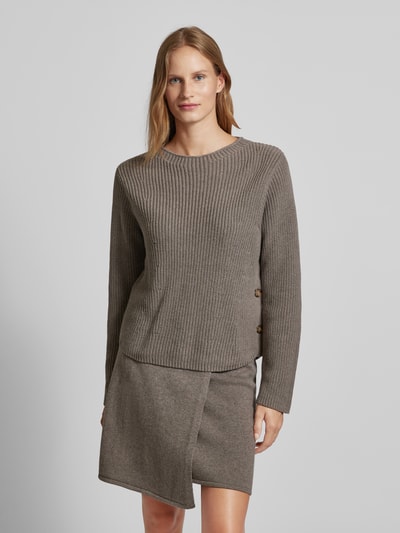 Oui Gebreide pullover met geribde ronde hals Taupe - 4