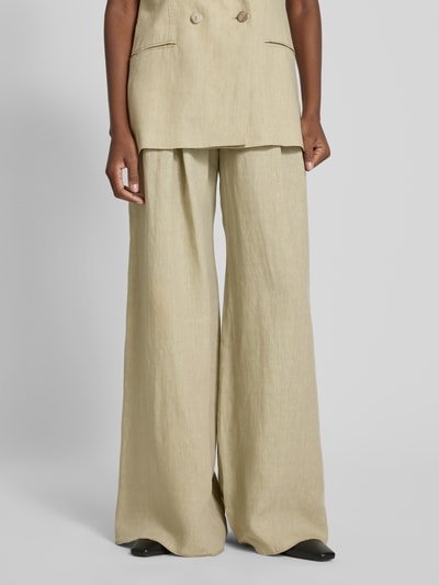 Marella Wide leg linnen broek met bandplooien, model 'ZAMA' Groen - 4