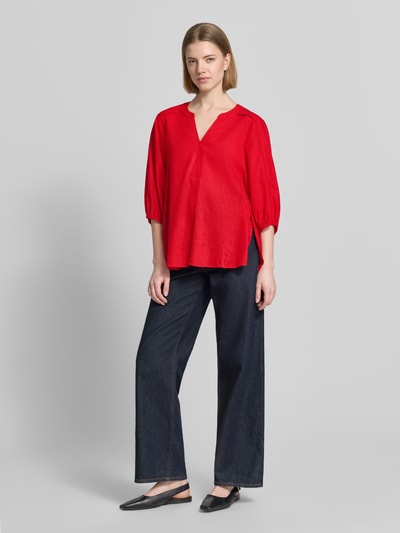 FREE/QUENT Bluse aus Leinen-Mix mit verlängertem Rücken Modell 'Lava' Rot 1