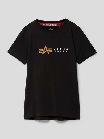 Alpha Industries T-shirt met labelprint, model 'Label' Zwart - 1