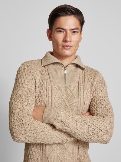 Jack & Jones Premium Sweter z dzianiny z krótkim zamkiem błyskawicznym model ‘BLUNORTH’ Złamany biały 3