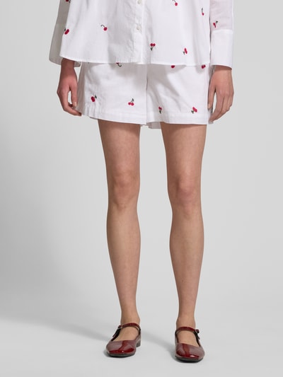 Only Relaxed Fit Shorts aus reiner Baumwolle mit Stickereien Modell 'GRACE' Weiss 4