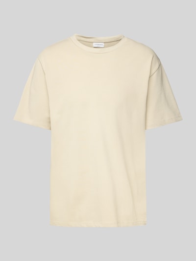 Lindbergh T-shirt met geribde ronde hals Zand - 2