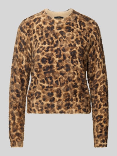 Oui Sweter z dzianiny z prążkowanymi wykończeniami Camel 2