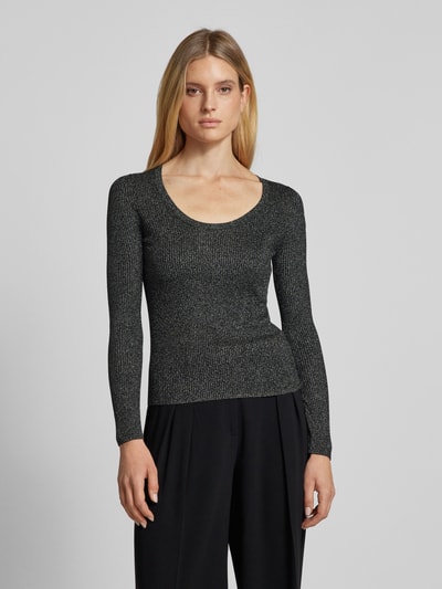 HUGO Gebreide pullover met geribde ronde hals, model 'Sunessya' Zwart - 4