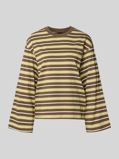 Produktfoto, Relaxed Fit Sweatshirt aus reiner Baumwolle von Gina Tricot in Braun mit gelben und weißen Streifen, Rundhalsausschnitt, langärmlig