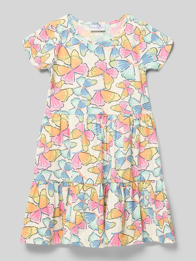 Productfoto, 'Kleid im Stufen-Look mit Rundhalsausschnitt' van Happy Girls, katoen-elastaanmix, a-lijn, allover bloemenprint, stufen-look, ronde hals, ruglengte maat 116: 62 cm