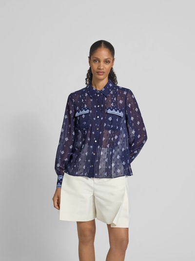 Self-Portrait Hemdbluse im semitransparentem Design Blau 4