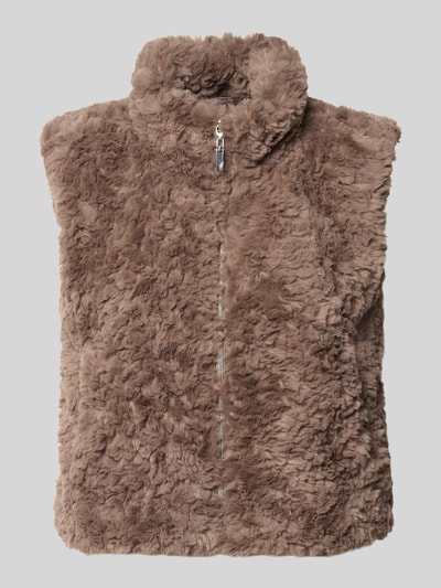 Produktfoto, Regular Fit Weste aus Kunstfell mit Stehkragen von monari in braun mit Reißverschluss, strukturierte Felloptik, Damenkollektion