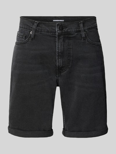 Produktfoto, Slim Fit Jeansshorts aus Baumwoll-Mix Modell 'NAAILO' von Armedangels, schwarze Denim-Optik, 5-Pocket, Gürtelschlaufen, Label Patch