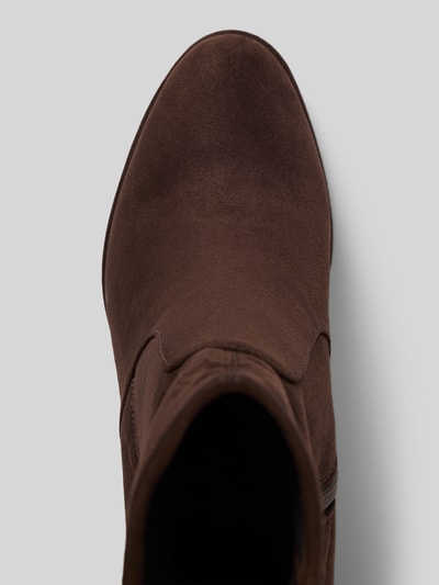Productfoto, Stiefeletten met blokhak in slangenleer-look van Tamaris, uni bruin, ronde neus, ritssluiting, suède textuur, gestructureerde zool.